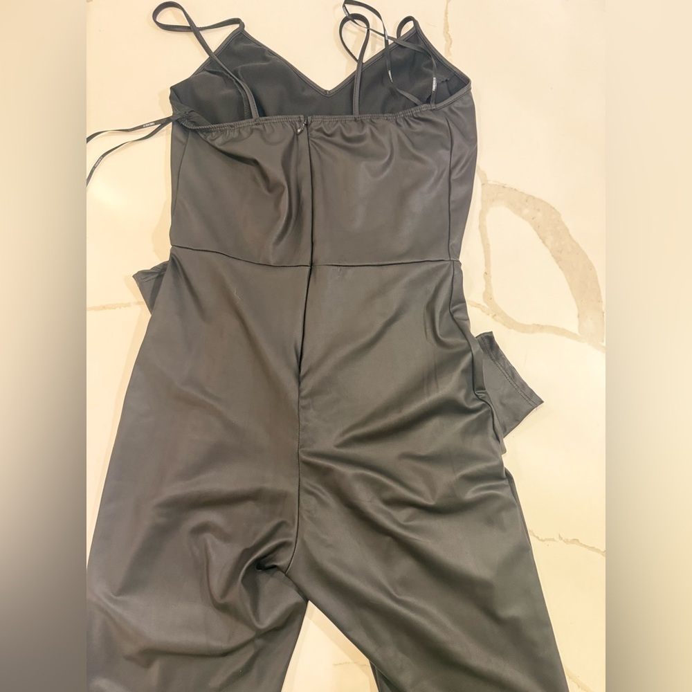 Small Black Pleather Jumpsuit Onesie S - Picture 5 of 5